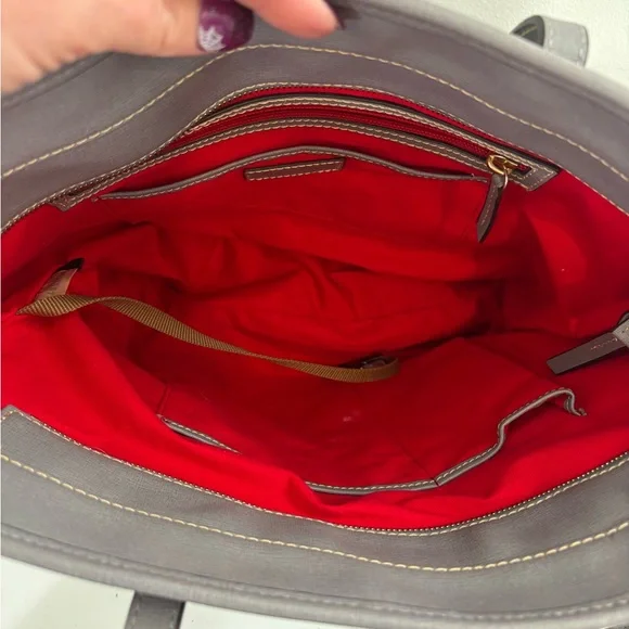 Dooney & Bourke Large Gray Tote Bag Red Interior Authentic Designer Purse